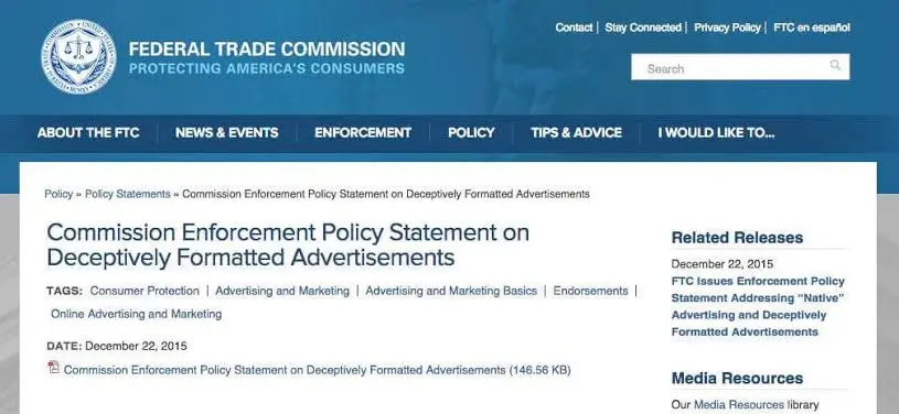 FTC native advertising disclosure requirements and compliance