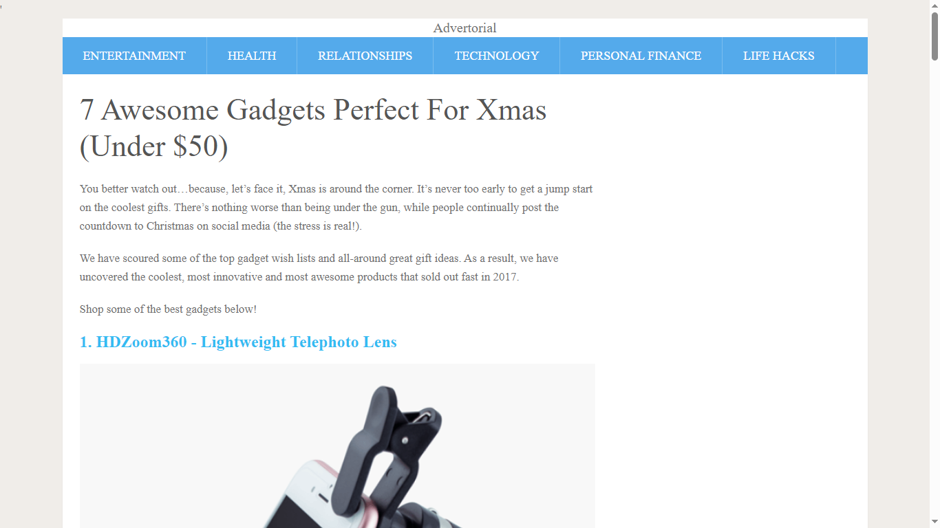 E-commerce Advertorial Landing Page Example